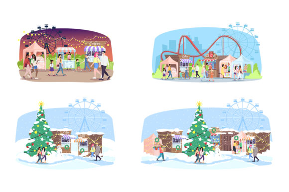 Download Fun Fair Flat Vector Illustrations Set - Illustration Collection
