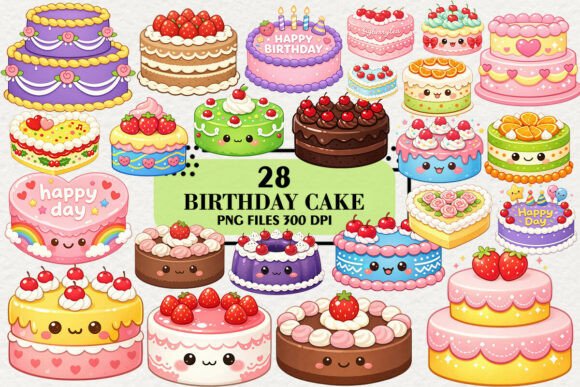 Download Kawaii Birthday Cake Clipart Bundle - Premium Resources