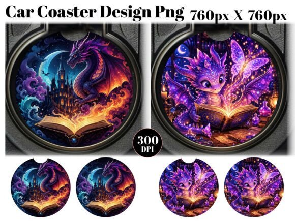 Download Book Dragon Car Coaster PNG Sublimation - Coaster png Collection