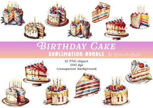 Download Watercolor Birthday Cake Bundle Clipart - Birthday cake Collection